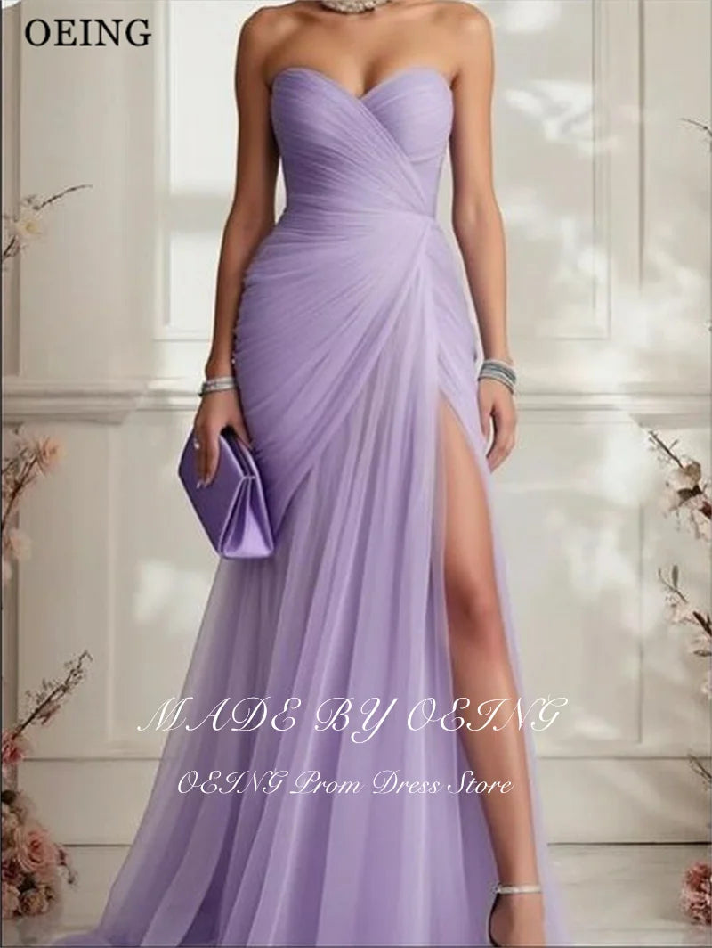 OEING Elegant Mermaid Pink Prom Dress Sweetheart Side Slit Pleats Floor Length Evening Party Dress Gala vestidos Customized
