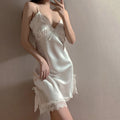 Camisola Feminina de Renda com Decote V - Lingerie Sexy Sleepwear Roupão Noturno