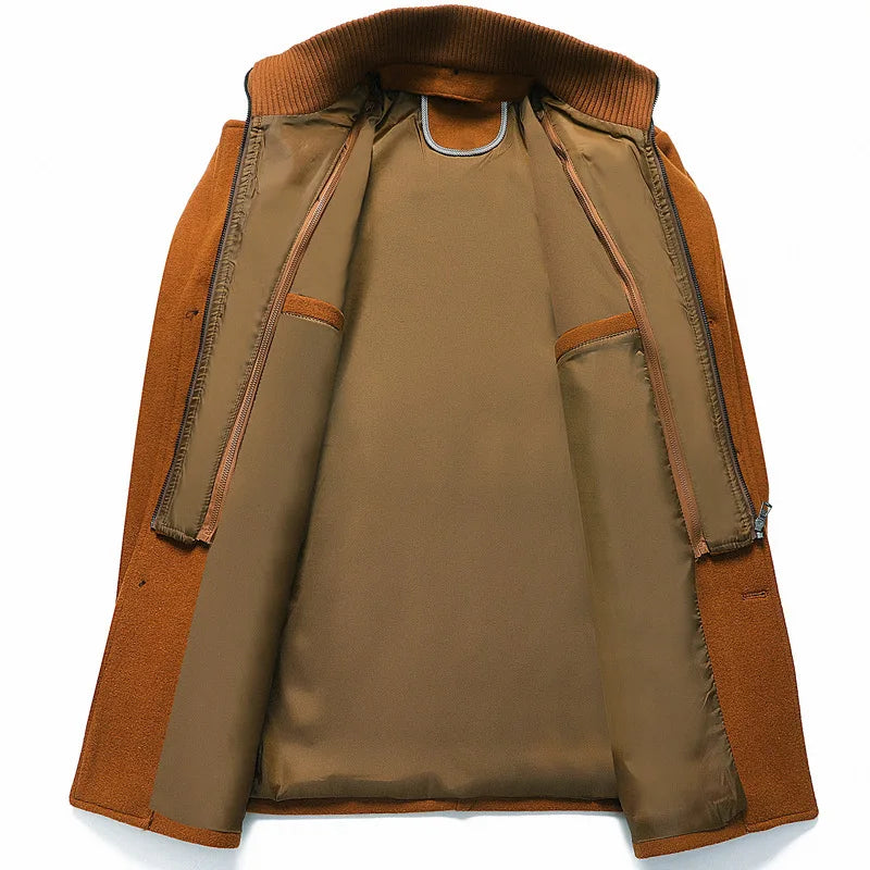 Men's Wool Overcoat Winter Business Coat Double Collar Warm Trench Coat for Men Cold Resistant Classic Long Jacket