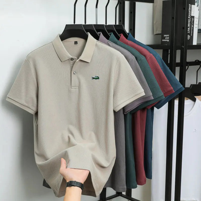 Summer New Luxury Brand Embroidered Logo Polo Shirt for Men, 100% Pure Cotton, Breathable Casual Business Short-Sleeve T-Shirt