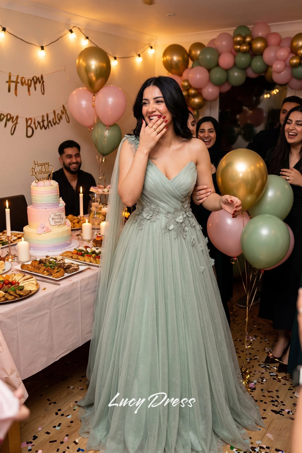 Lucy Light Green Party Evening Dress Mesh Grace Eid Al-fitr Line A Prom Dresses 2024 Ball Gowns Formal Wedding Long Customized
