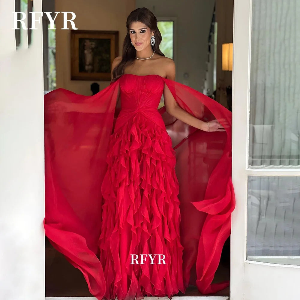 RFYR Ruffles Prom Dress Party Dress Chiffon A Line Evening Dress Detachable Shawl Women Celebrity Gala Dress Vestidos Customized