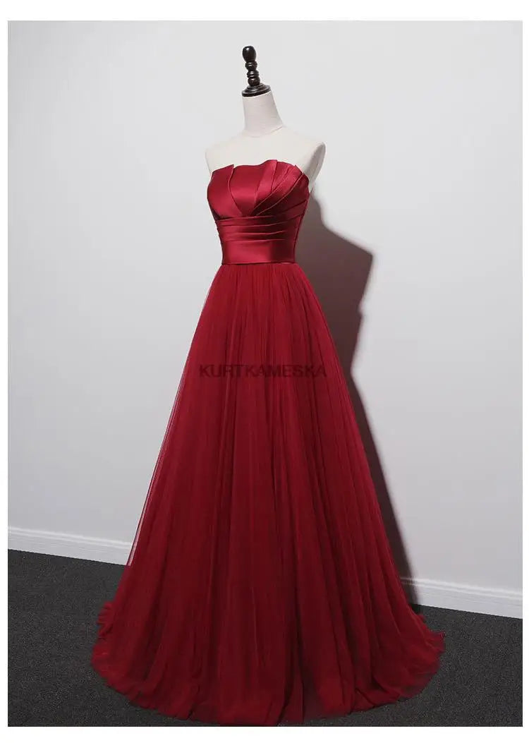 Satin Strapless Evening Prom Dresses for Women Summer 2026 Elegant Sexy Ruched Mesh Long Formal Party Show Host Dress Vestidos