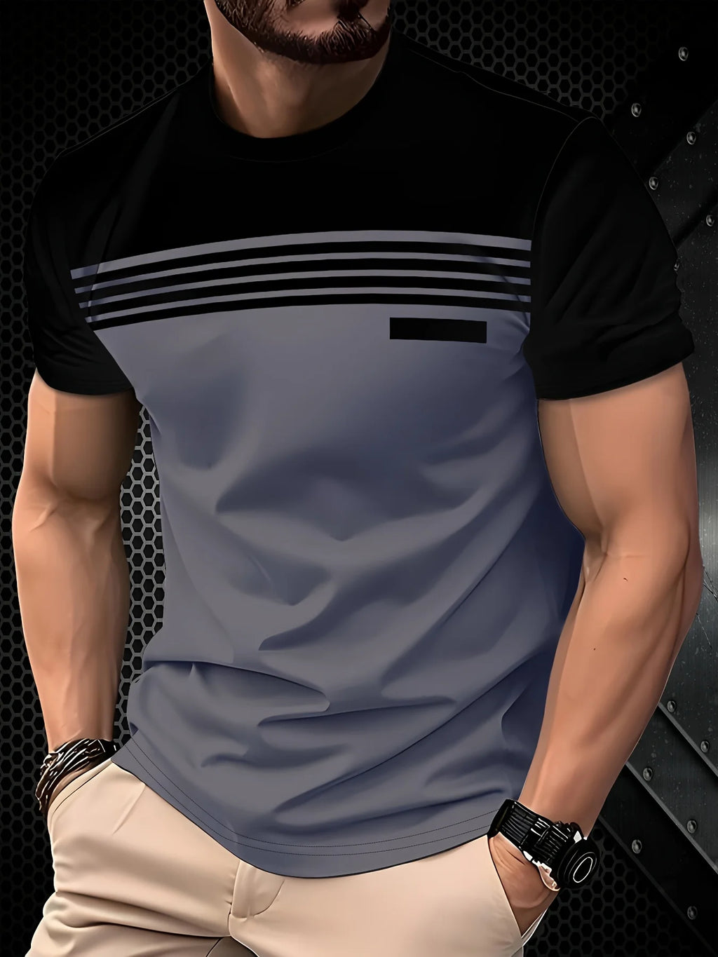 Camiseta Masculina Casual com Estampa 3D Listrada - Confortável e Respirável Verão 2025