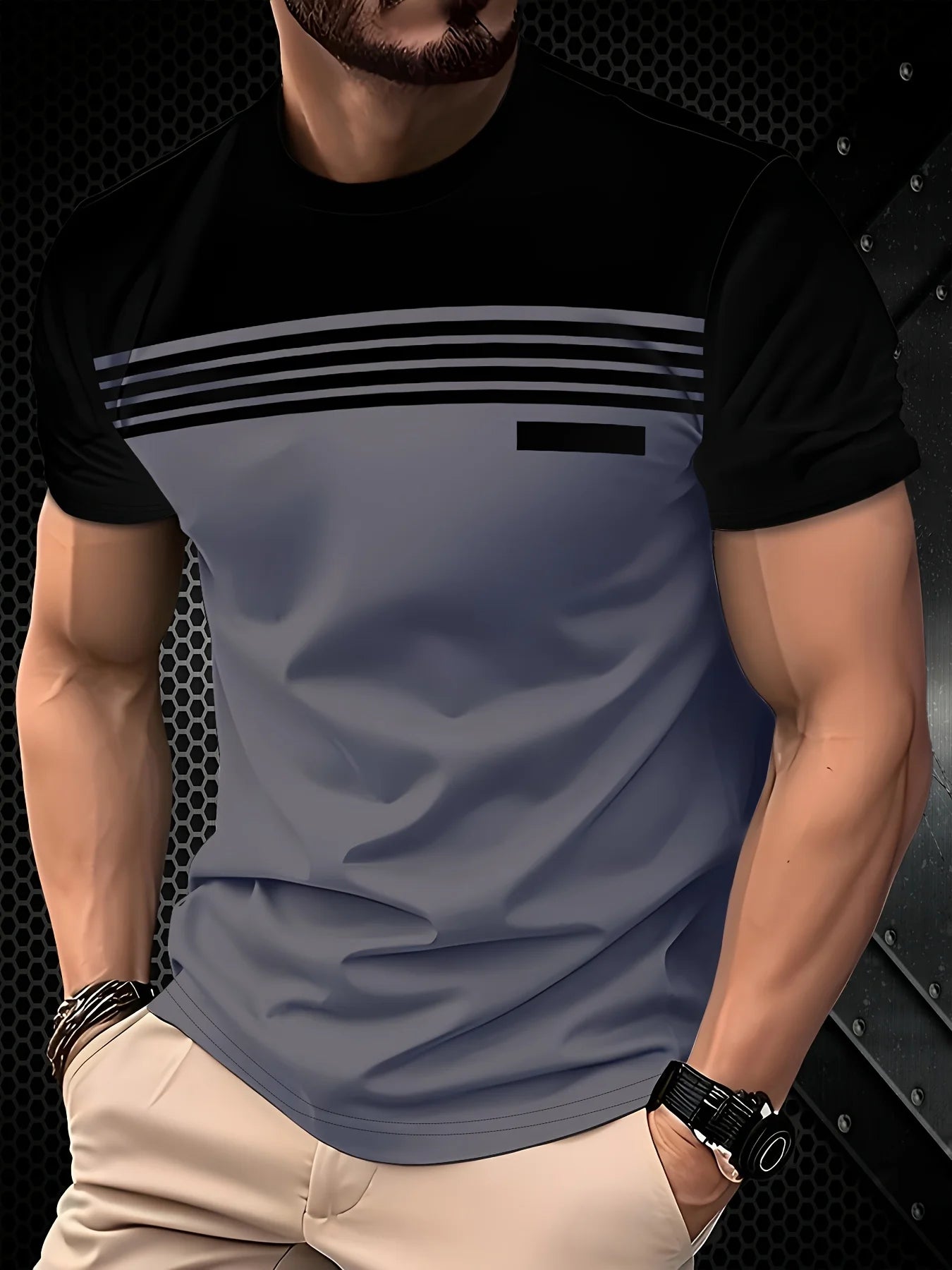 Camiseta Masculina Casual com Estampa 3D Listrada - Confortável e Respirável Verão 2025