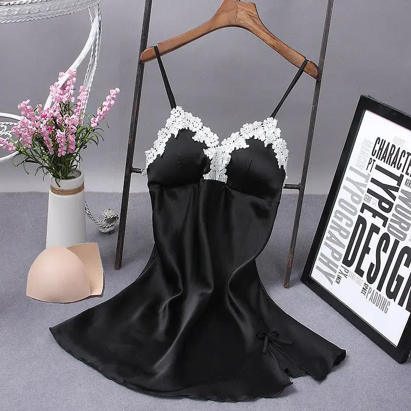 Camisola Feminina de Seda com Decote V - Lingerie Sexy Sleepwear Verão