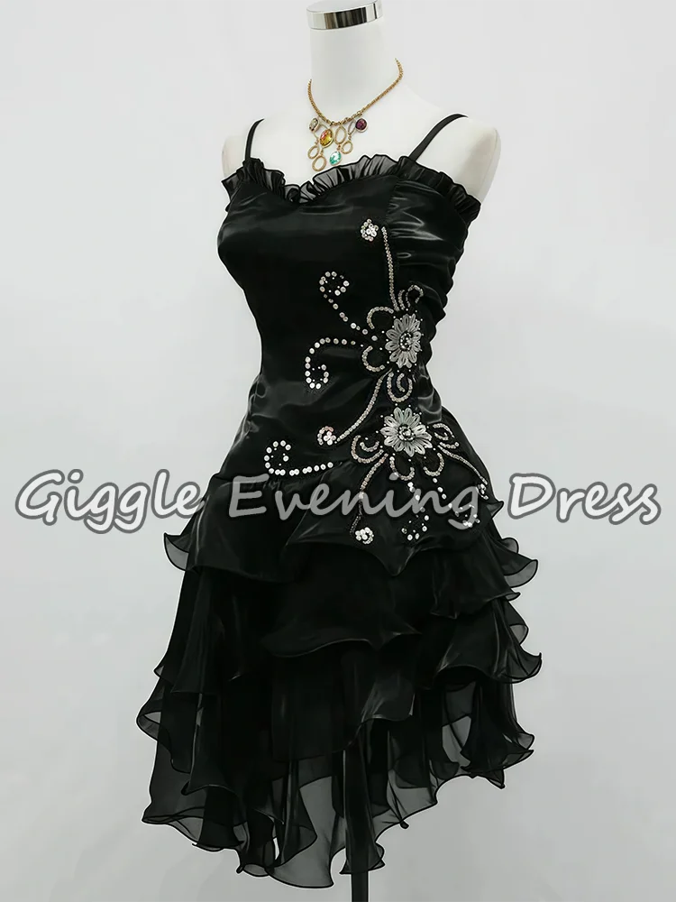 Sexy Cocktail Dress Sleeveless Black Short Prom Dress Beading Ruched Tiered Organza Evening Gown Elegant Party Dress Customized