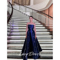 Lucy Satin Strapless Navy Ball Gown Evening Dress 2026 Prom Dress Formal Elegant Beading Customized Robes de Soirée Women High
