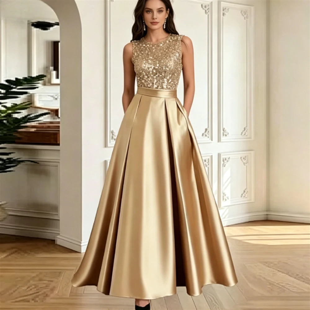Customized Modern Sequins Mother of the Bride Dress Satin A-Line Evening Party Gowns Lace Applique Formal Wedding Guest Dresses