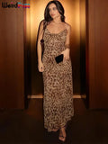 Vestido Feminino com Estampa de Leopardo - Sexy Alças Finas Babados Festa Clube