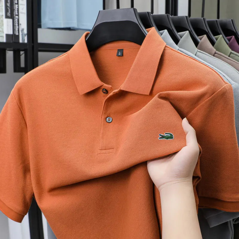 Summer New Luxury Brand Embroidered Logo Polo Shirt for Men, 100% Pure Cotton, Breathable Casual Business Short-Sleeve T-Shirt
