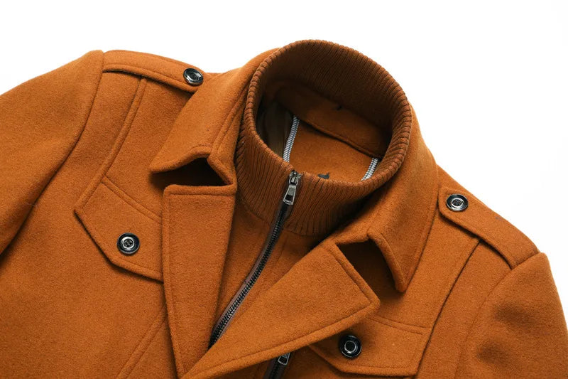 Men's Wool Overcoat Winter Business Coat Double Collar Warm Trench Coat for Men Cold Resistant Classic Long Jacket