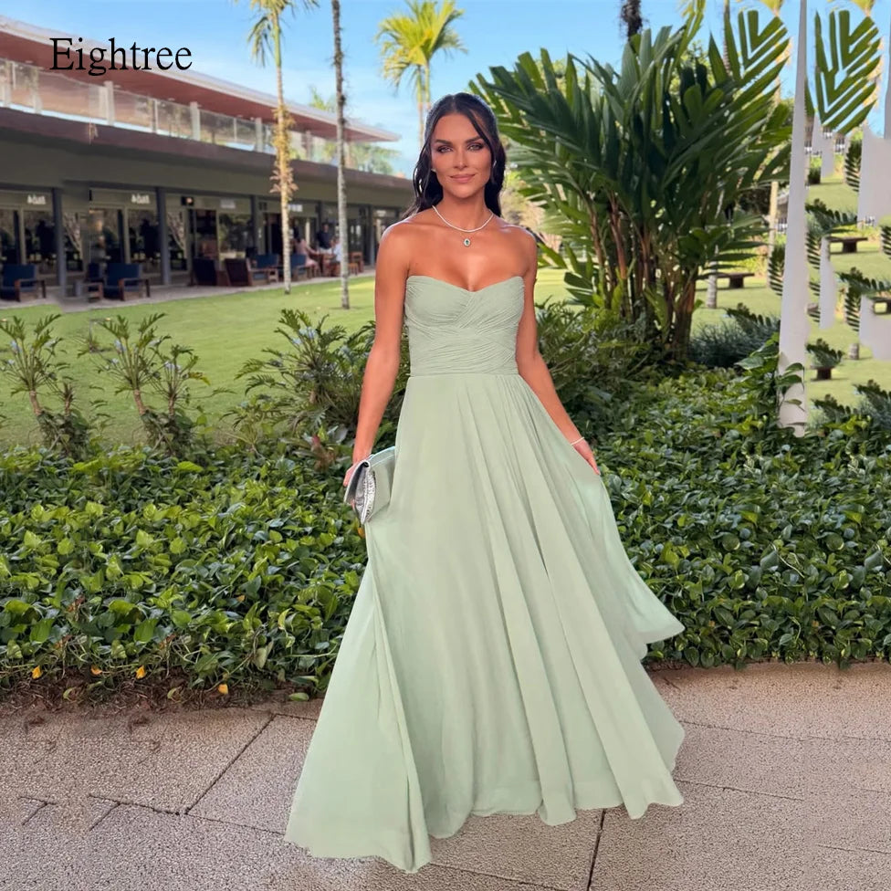 Eightree Simple Light Green Sweetheart Neck A Line Prom Gowns Backless Pleated Party Gown Floor Length Evening Dress Customized