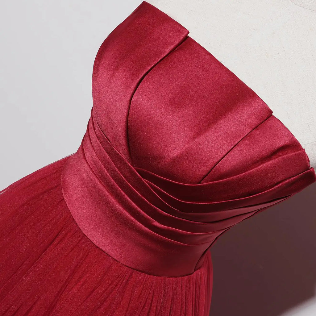Satin Strapless Evening Prom Dresses for Women Summer 2026 Elegant Sexy Ruched Mesh Long Formal Party Show Host Dress Vestidos