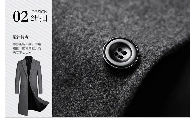 Men X-Long Woolen Blends Overcoats Cashmere Trench Coats Long Jackets New Winter Male Business Casual Wool Trench Coats Size XXL