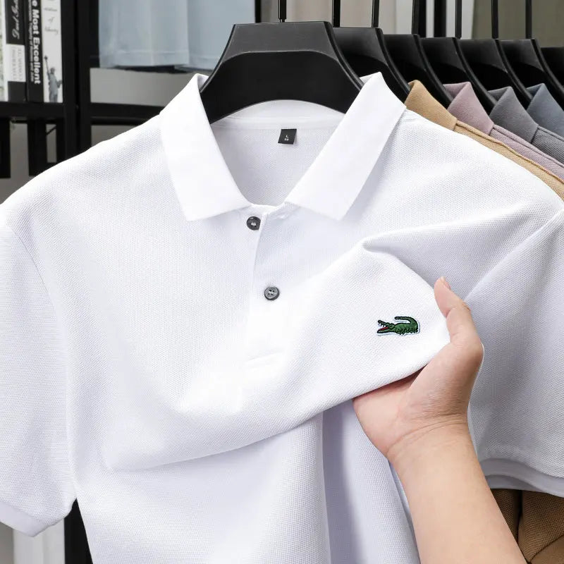 Summer New Luxury Brand Embroidered Logo Polo Shirt for Men, 100% Pure Cotton, Breathable Casual Business Short-Sleeve T-Shirt