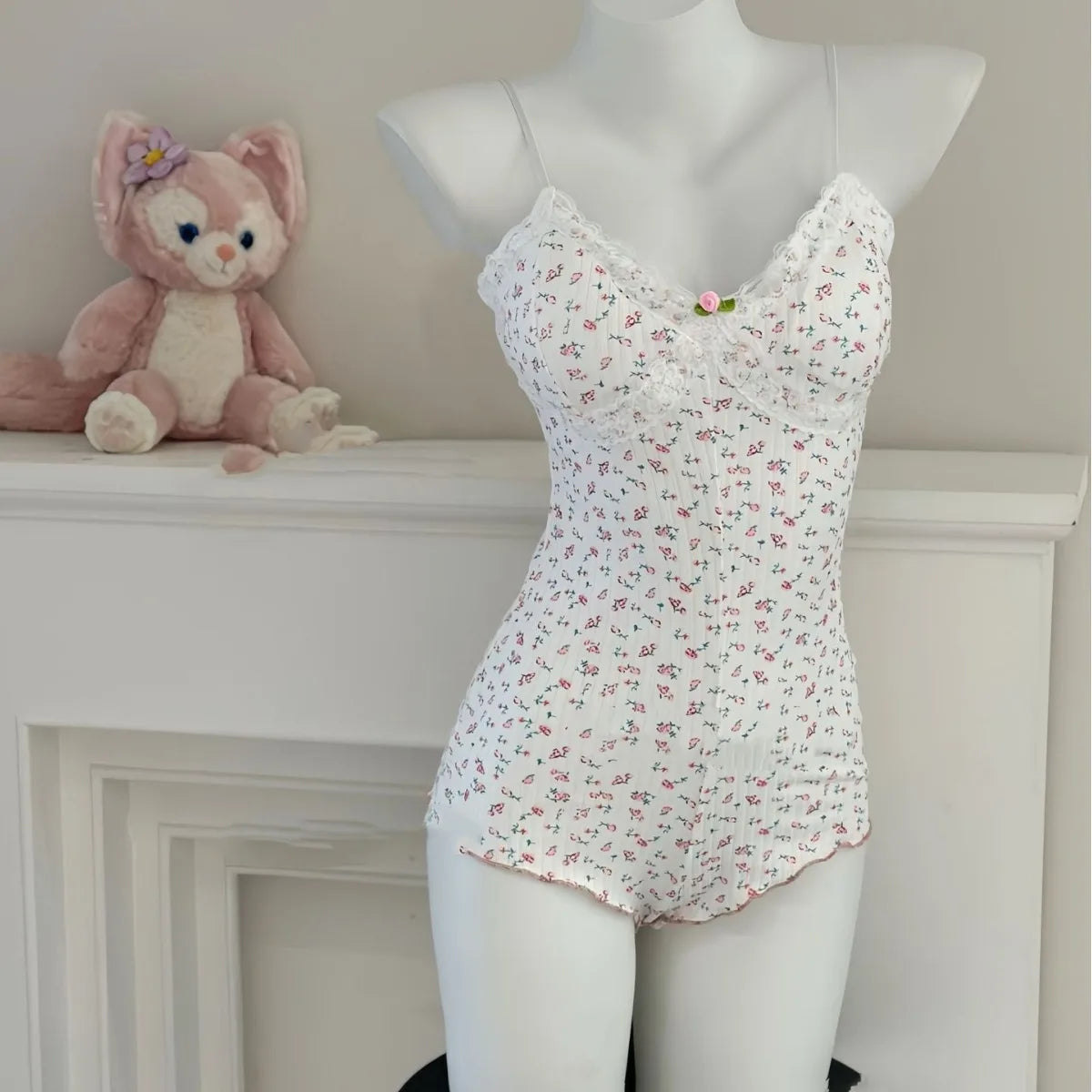 Body Feminino Floral com Renda - Sem Manga Slim Fit Lingerie Jumpsuit Sexy