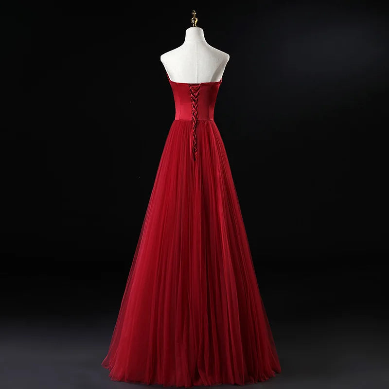 Satin Strapless Evening Prom Dresses for Women Summer 2026 Elegant Sexy Ruched Mesh Long Formal Party Show Host Dress Vestidos