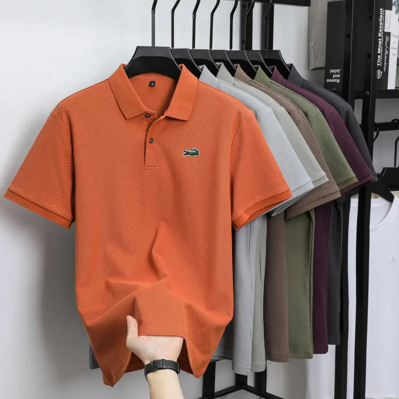 Summer New Luxury Brand Embroidered Logo Polo Shirt for Men, 100% Pure Cotton, Breathable Casual Business Short-Sleeve T-Shirt