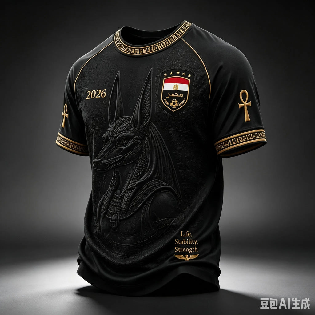 2026 Men Egypt National Team Raglan Football Shirt Full Ancient Egyptian Relief Jacquard Quick Dry Breathable Fan Sport Jersey