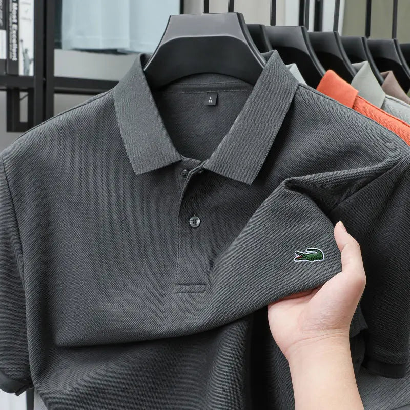 Summer New Luxury Brand Embroidered Logo Polo Shirt for Men, 100% Pure Cotton, Breathable Casual Business Short-Sleeve T-Shirt