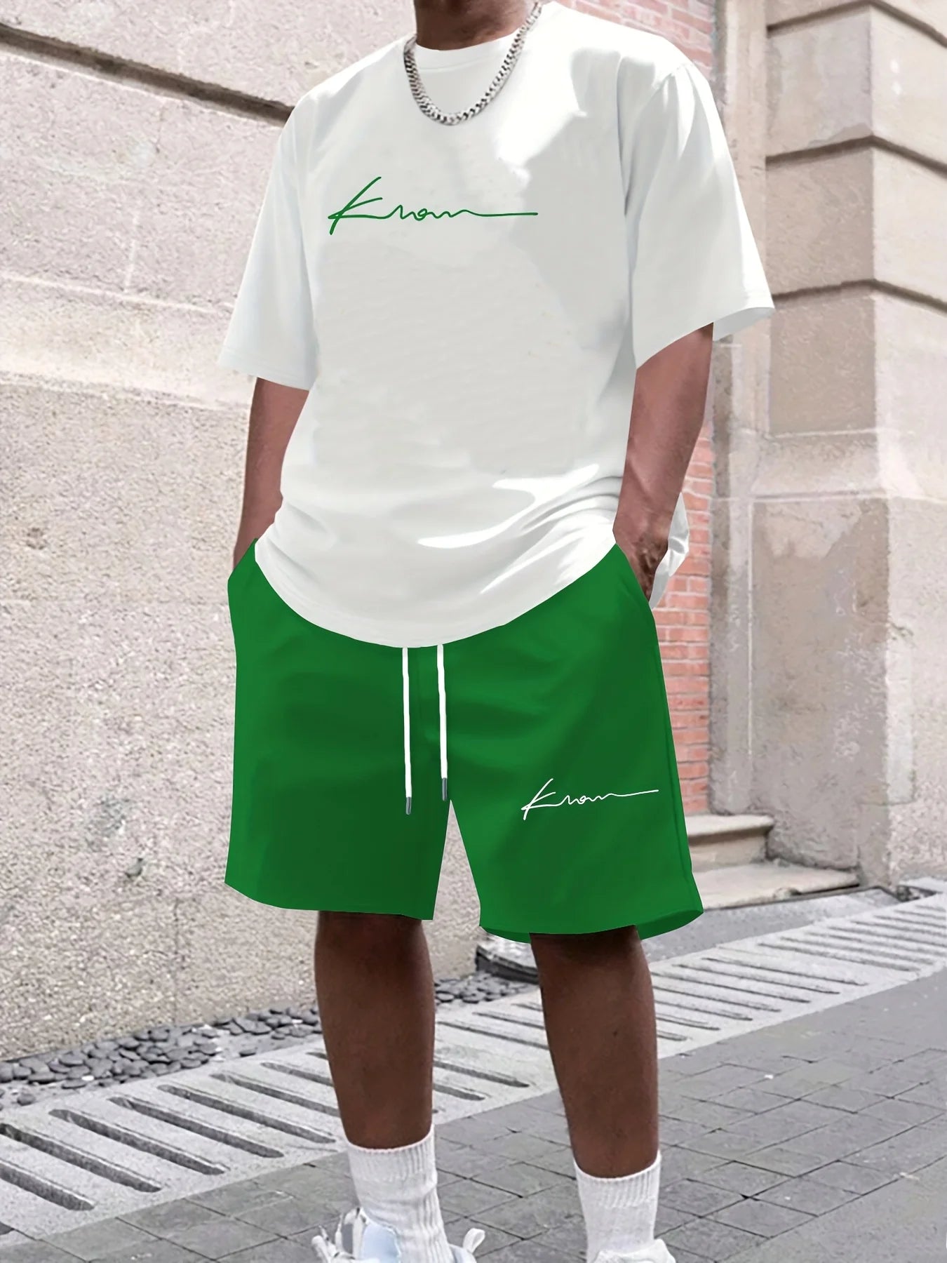Summer Gradient Color Athletic T-Shirt and Shorts Set Stylish Men's Quick-Dry Athletic Short-Sleeve Top with Drawstring Shorts