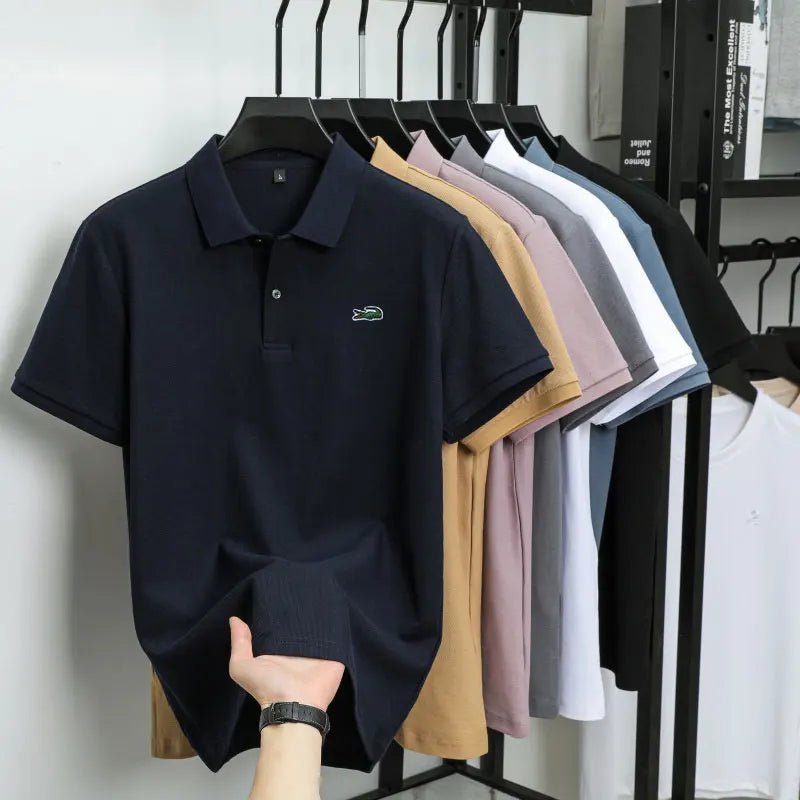 Summer New Luxury Brand Embroidered Logo Polo Shirt for Men, 100% Pure Cotton, Breathable Casual Business Short-Sleeve T-Shirt