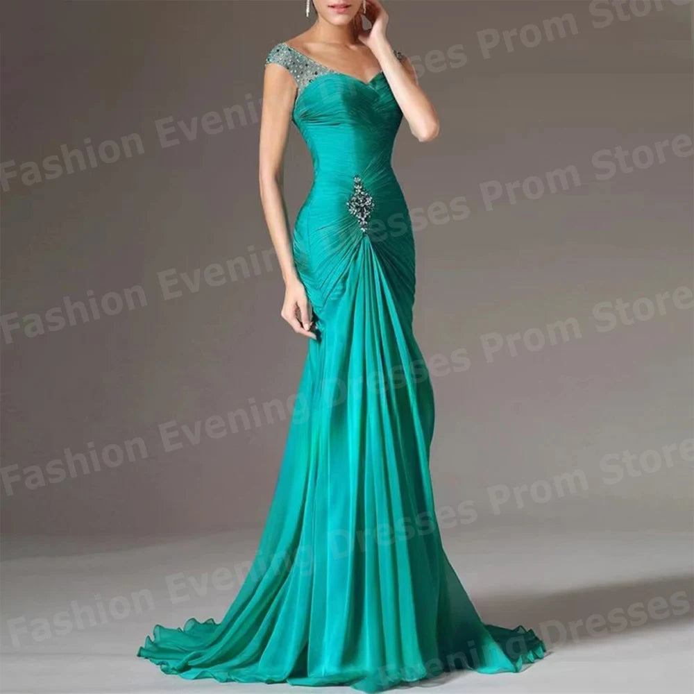 2025 Charming Women Evening Dresses Mermaid Sexy V Neck Prom Gowns Customized Beaded Formal Party Pleated Vestidos Para Mujer