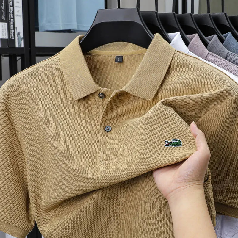 Summer New Luxury Brand Embroidered Logo Polo Shirt for Men, 100% Pure Cotton, Breathable Casual Business Short-Sleeve T-Shirt