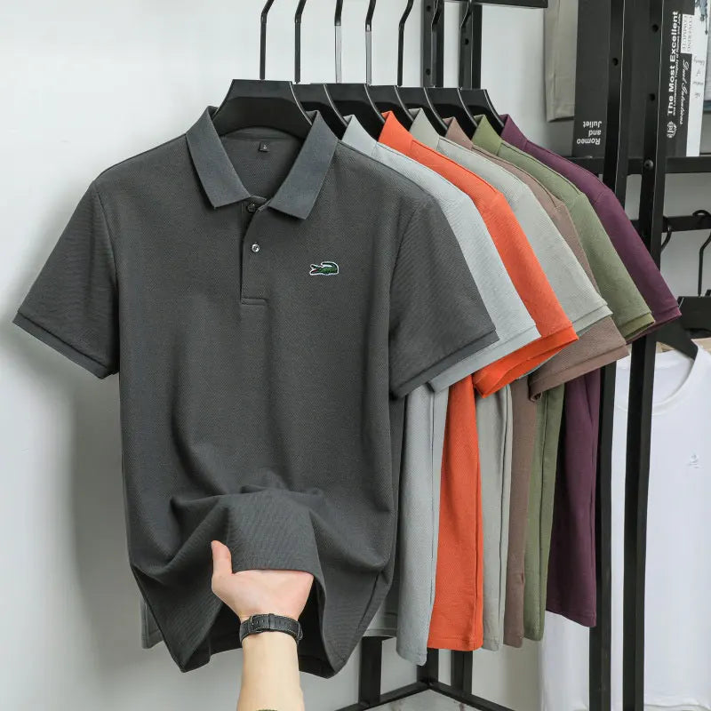 Summer New Luxury Brand Embroidered Logo Polo Shirt for Men, 100% Pure Cotton, Breathable Casual Business Short-Sleeve T-Shirt