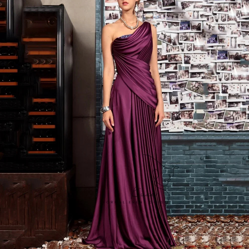 KUXA Customized Elegant A Line Formal Mother Of The Bride Dresses One Shoulder Floor Length Wedding Party Gowns Robes De Soirée