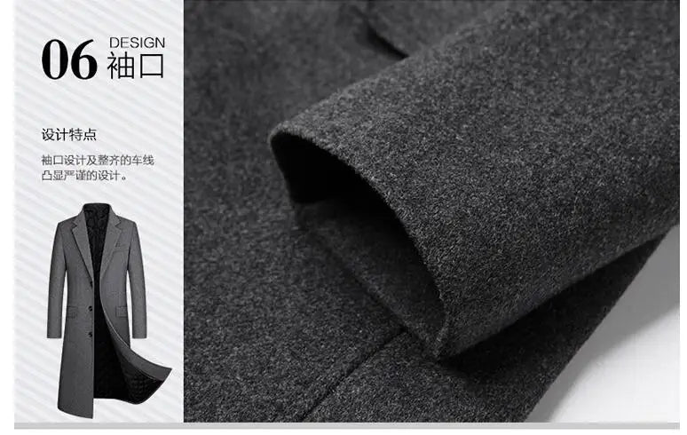 Men X-Long Woolen Blends Overcoats Cashmere Trench Coats Long Jackets New Winter Male Business Casual Wool Trench Coats Size XXL