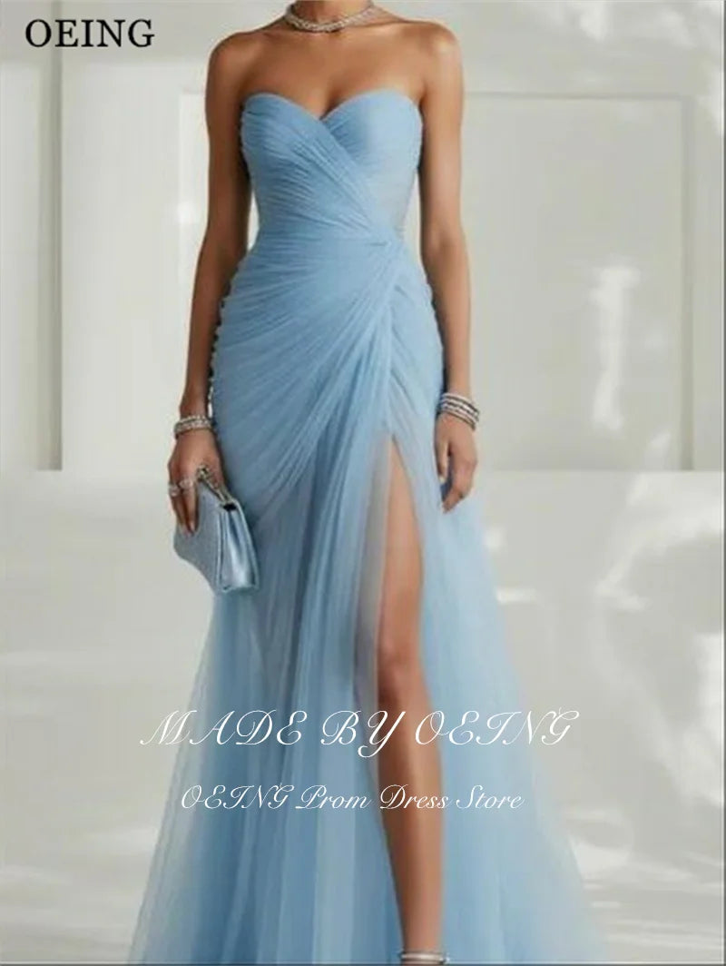 OEING Elegant Mermaid Pink Prom Dress Sweetheart Side Slit Pleats Floor Length Evening Party Dress Gala vestidos Customized