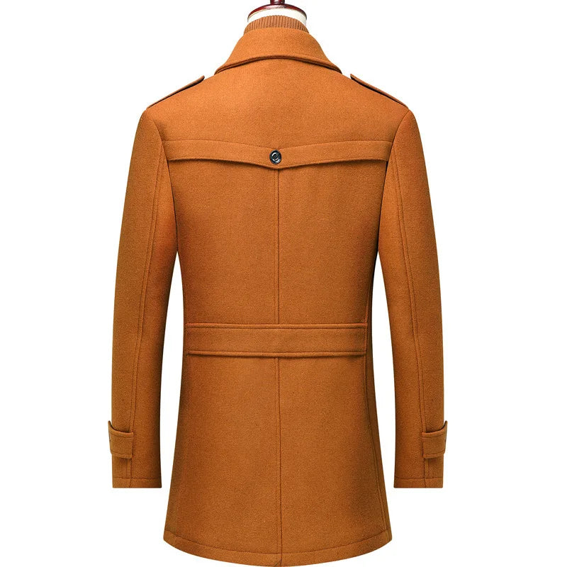 Men's Wool Overcoat Winter Business Coat Double Collar Warm Trench Coat for Men Cold Resistant Classic Long Jacket