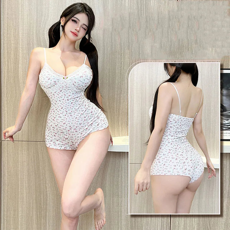 Body Feminino Floral com Renda - Sem Manga Slim Fit Lingerie Jumpsuit Sexy