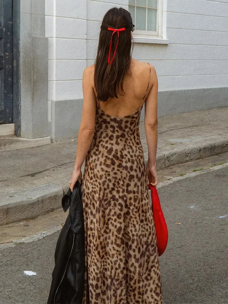 Vestido Feminino com Estampa de Leopardo - Sexy Alças Finas Babados Festa Clube
