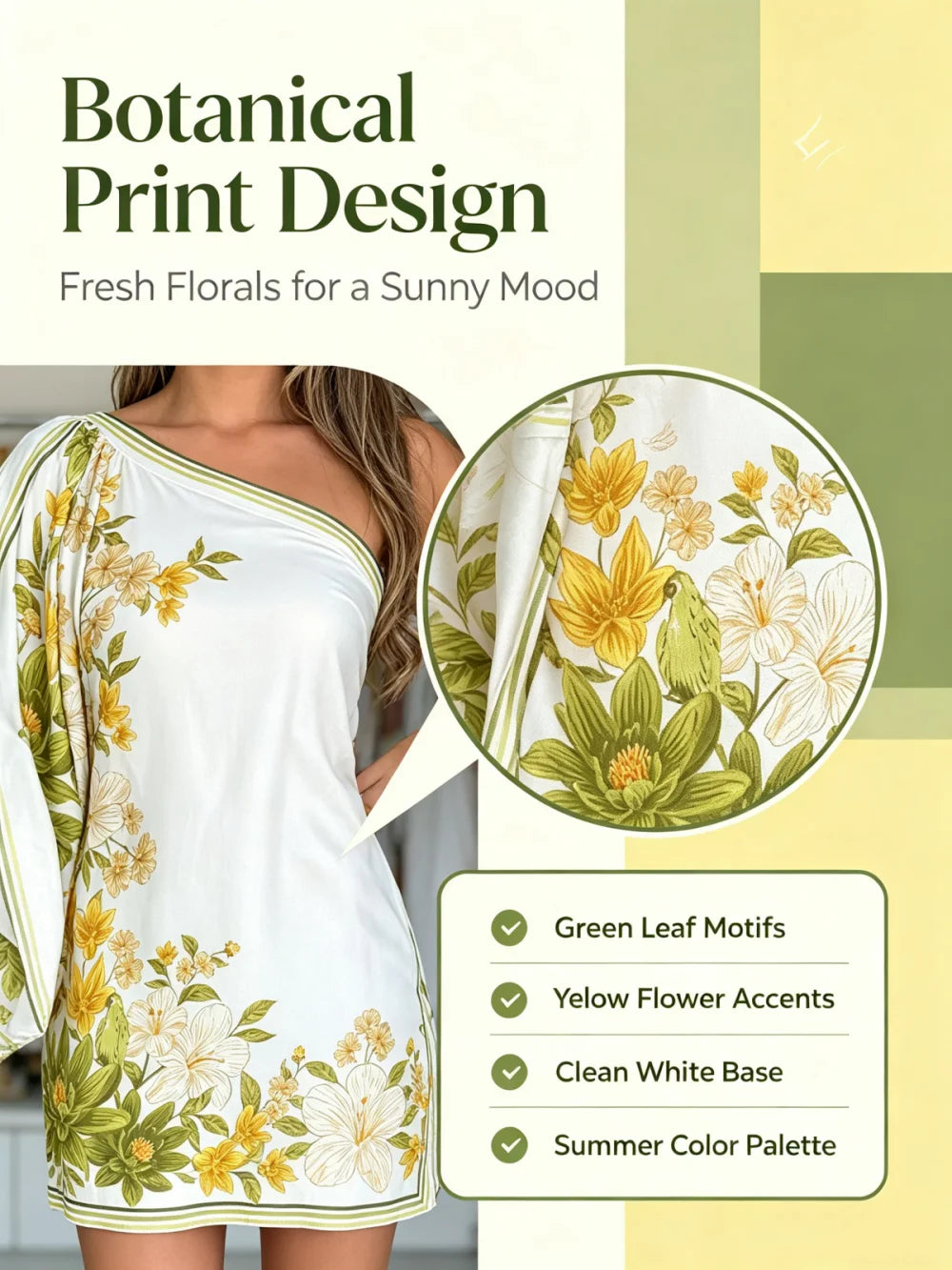 One Shoulder Batwing Sleeve Mini Dress Women Elegant Yellow Floral Print Satin Short Dress Summer Vacation Beach Party Bodycon D