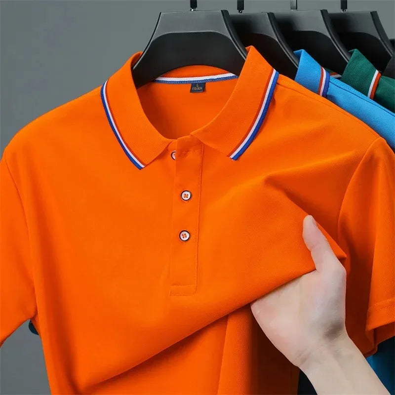 Camisa Polo Masculina Casual Cor Sólida - Manga Curta Versátil Verão