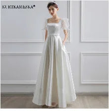 White Satin Bride Dress Elegant Embroidery Lace Formal Evening Summer Dresses for Women Sexy Backless Long Wedding Party Dress
