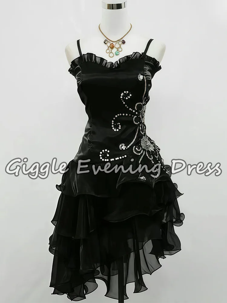 Sexy Cocktail Dress Sleeveless Black Short Prom Dress Beading Ruched Tiered Organza Evening Gown Elegant Party Dress Customized