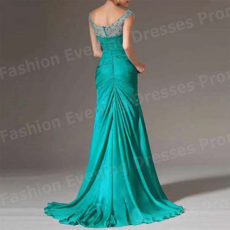 2025 Charming Women Evening Dresses Mermaid Sexy V Neck Prom Gowns Customized Beaded Formal Party Pleated Vestidos Para Mujer