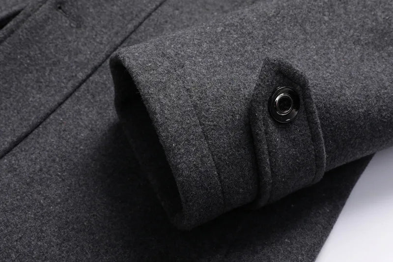 Men's Wool Overcoat Winter Business Coat Double Collar Warm Trench Coat for Men Cold Resistant Classic Long Jacket