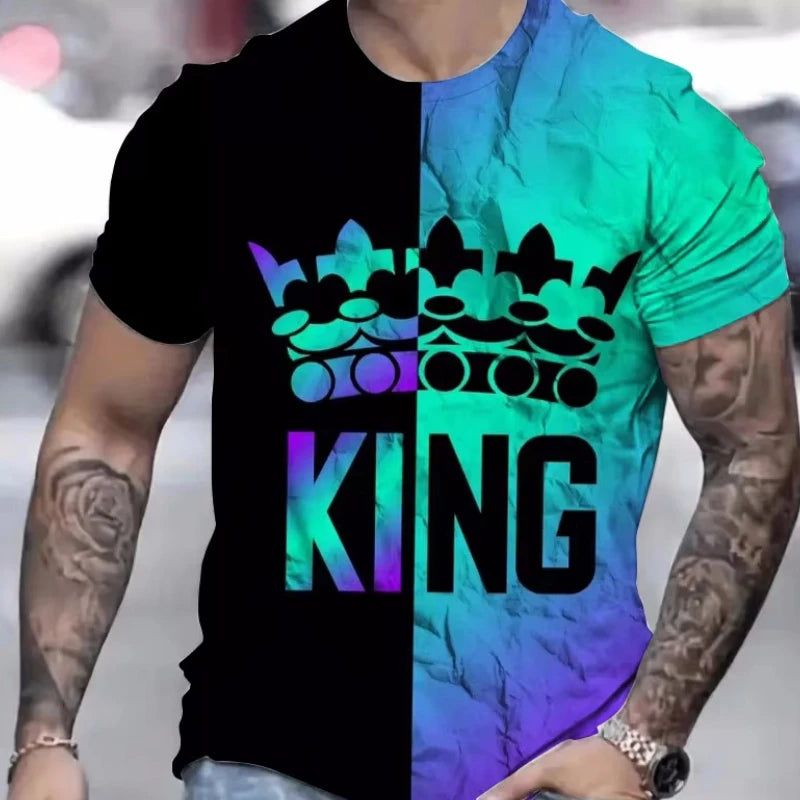 Camiseta Masculina Preta e Dourada com Estampa "King" - Luxo e Personalidade
