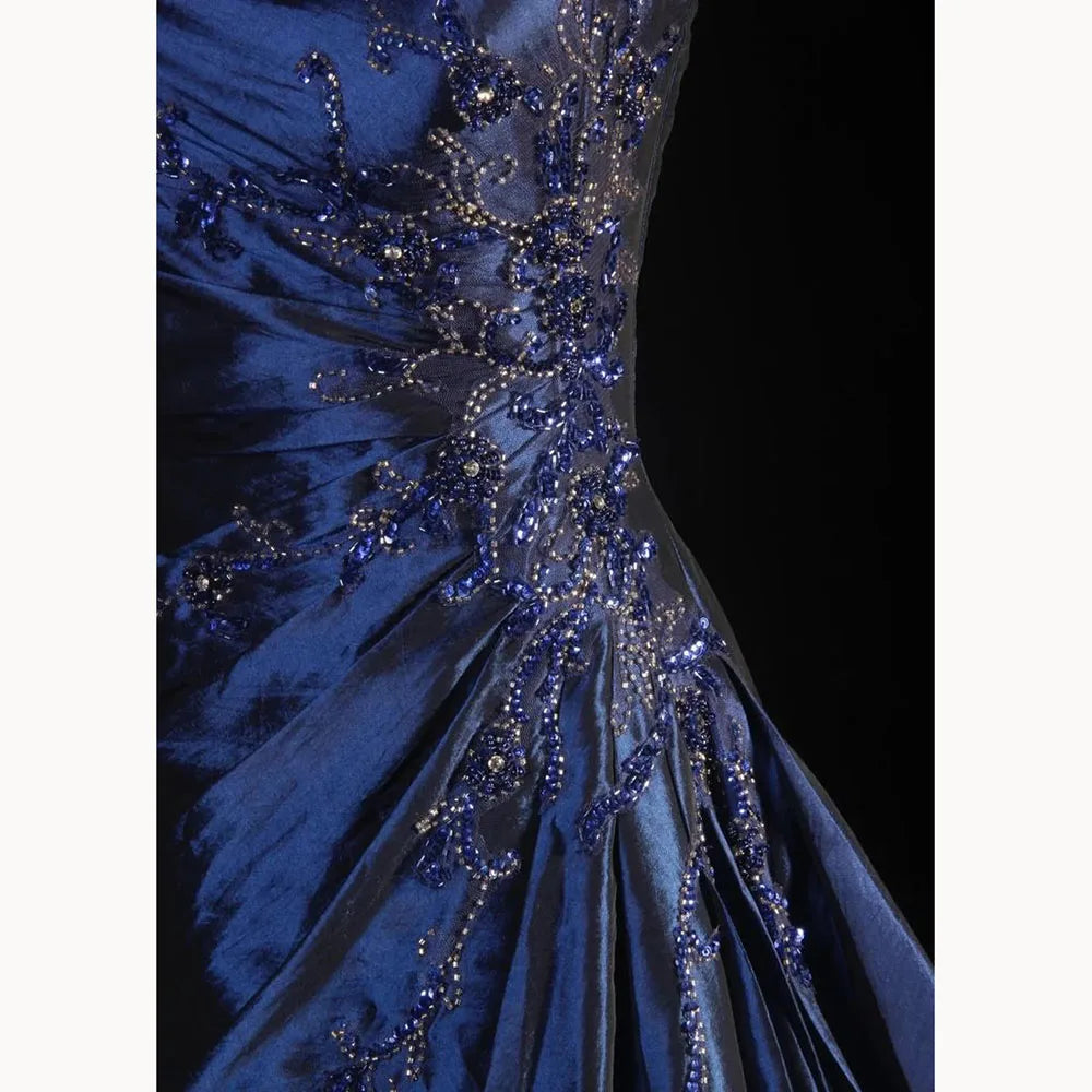 Blue Women Dresses Flower Taffeta Sleeveless Formal Classcial Valentine's Dresses Elegant Birthday And Evening Party Gowns
