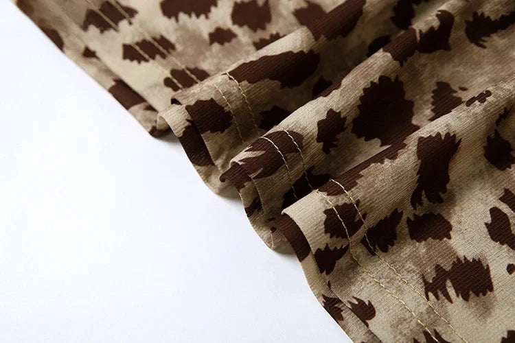 Vestido Feminino com Estampa de Leopardo - Sexy Alças Finas Babados Festa Clube