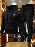 2025 Men'S Hoodie & Sweatpants Set - Casual Gray Loungewear with Pockets Drawstring Hood and Ribbed Waistband -Season Comfort