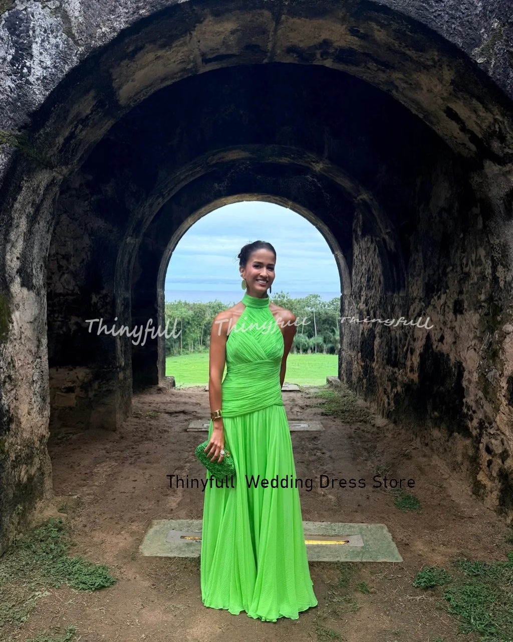 Thinyfull Chiffon A-line Prom Dress Sleeveless Ruched Evening Party Dress Vestidos De Fiesta Elegantes Robe De Soirée Customized