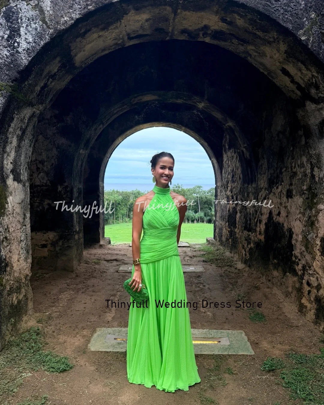 Thinyfull Chiffon A-line Prom Dress Sleeveless Ruched Evening Party Dress Vestidos De Fiesta Elegantes Robe De Soirée Customized
