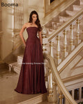 Booma Mermaid Strapless Pleat Shiny Brown Evening Dresses Formal Party Gowns for Women Sleeveles Elegant Prom Gown Customize