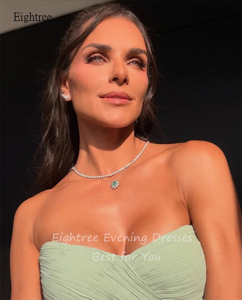 Eightree Simple Light Green Sweetheart Neck A Line Prom Gowns Backless Pleated Party Gown Floor Length Evening Dress Customized
